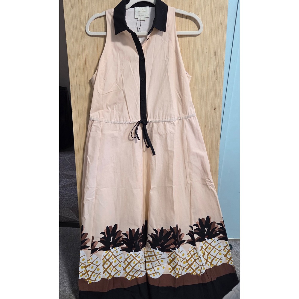 Kate Spade Size M Pineapple Patch Shirt Dress Print‎ Sleeveless Peachy Pink